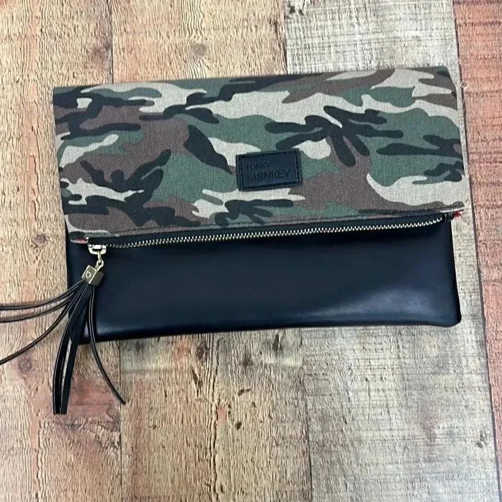Funky Monkey Camo Foldover Clutch Camouflage with Red Interior